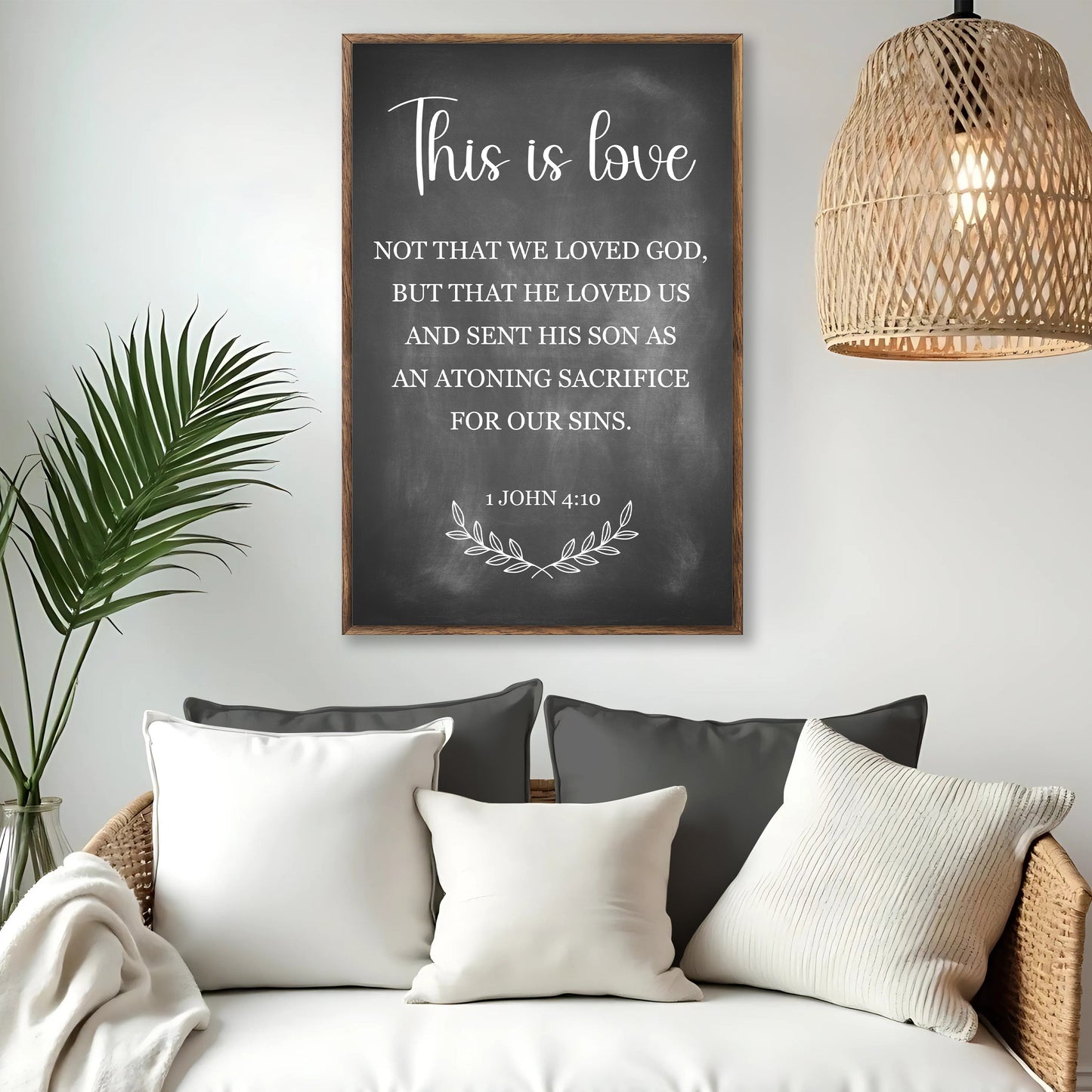 1 John 4:10 This Is Love faith canvas wall art - Christian scripture sign decor