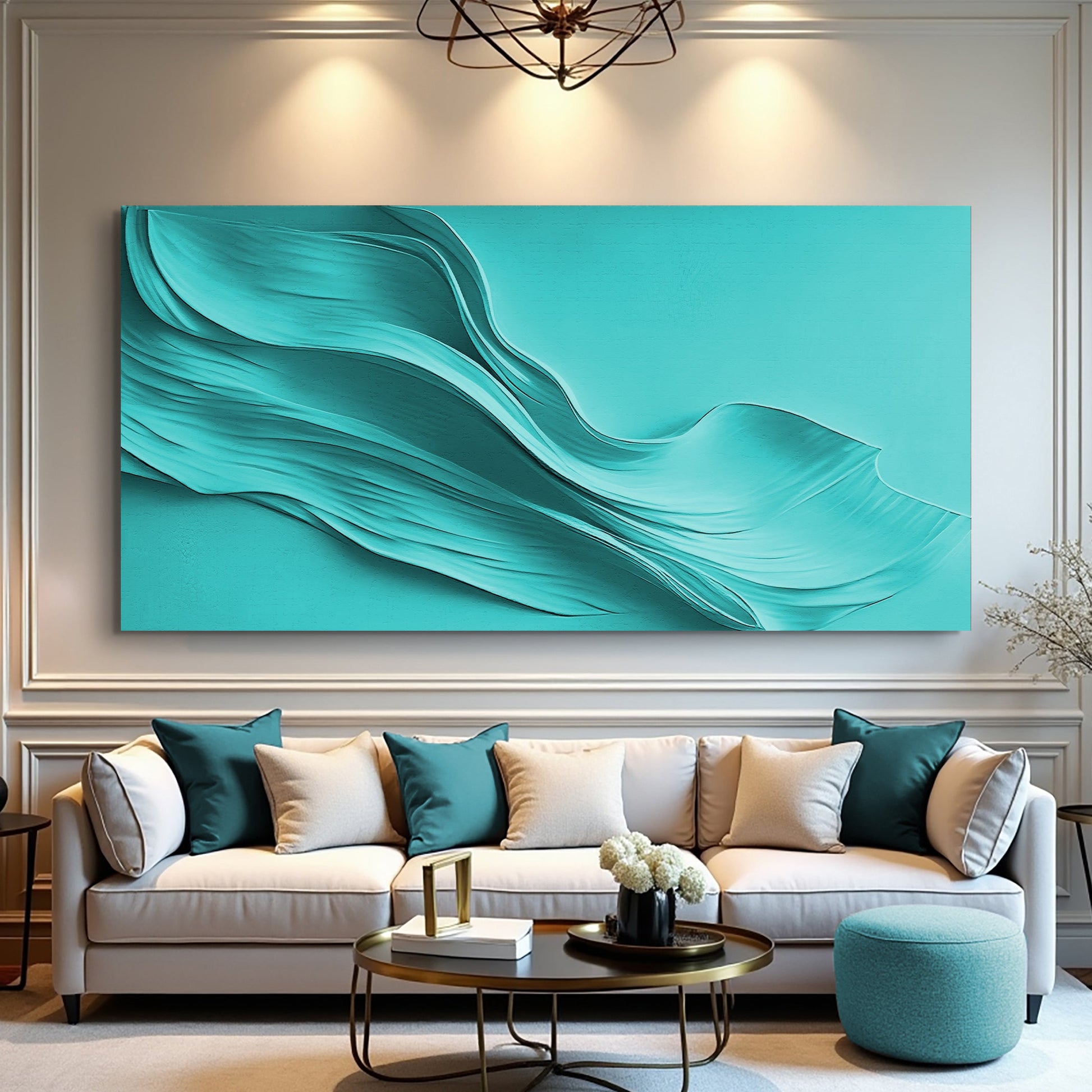 Turquoise minimalist canvas wall art - calm modern decor for living rooms