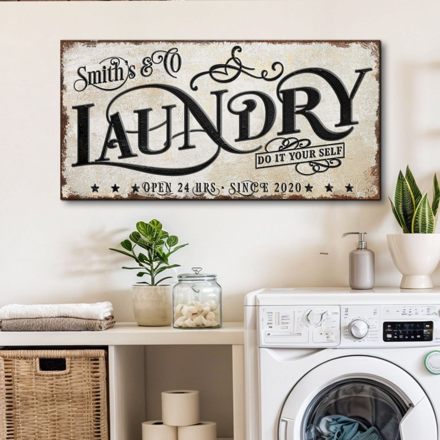 Laundry room canvas wall art VI with cheerful laundry sign design, gallery-wrapped