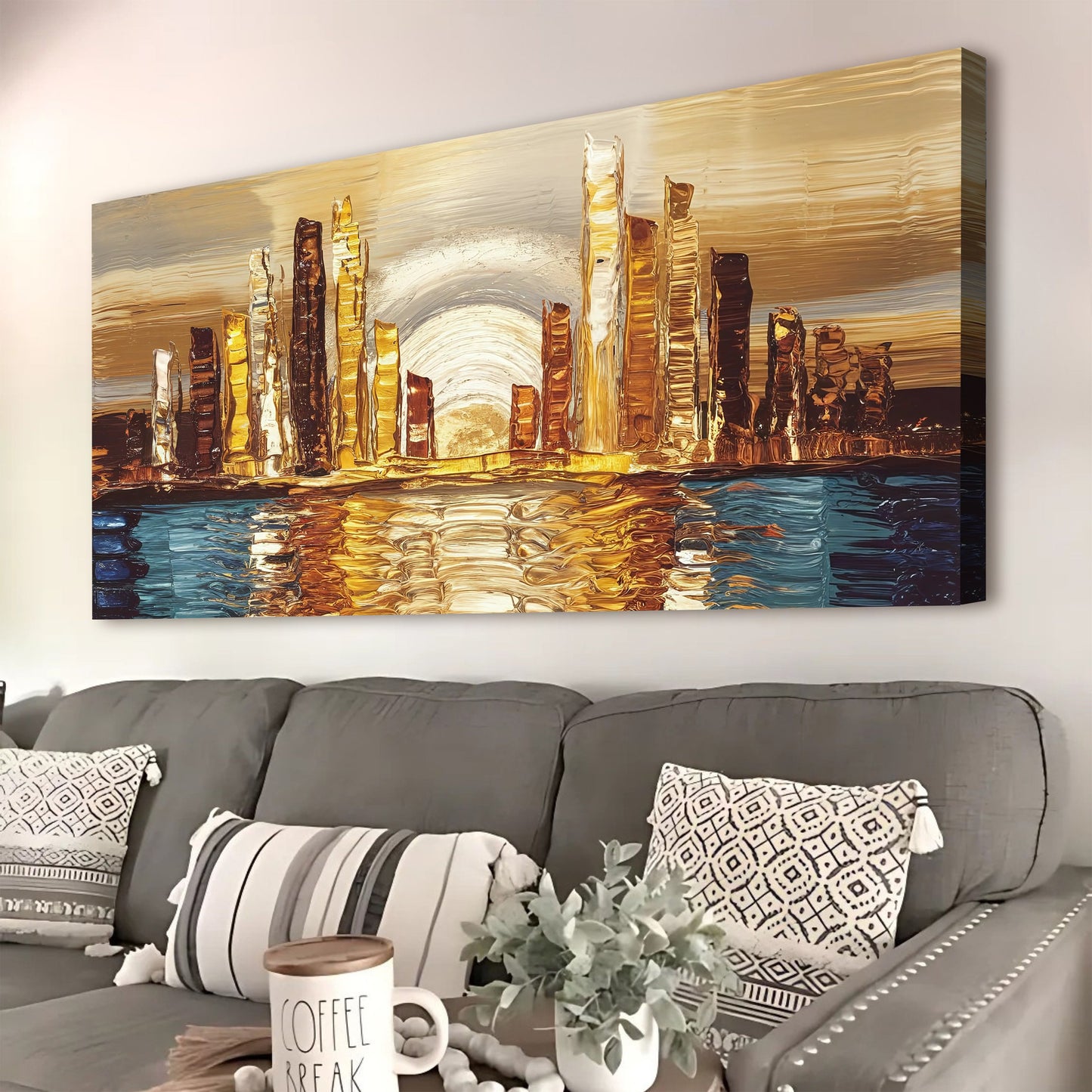 Golden Metropolis Abstract Impasto Canvas Wall Art