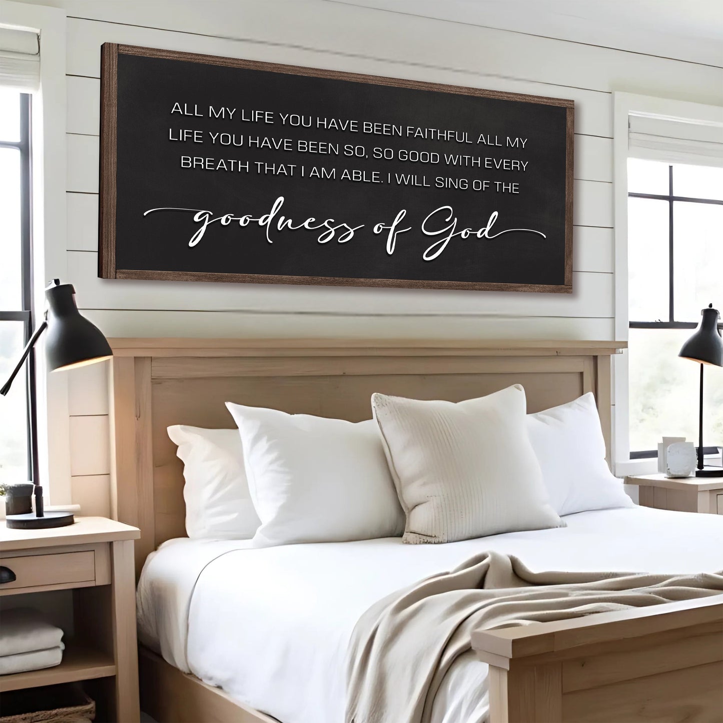 Goodness of God faith canvas wall art with clean inspirational text on gallery-wrapped canvas