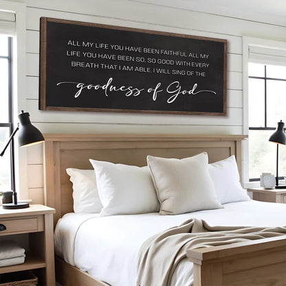Goodness of God faith canvas wall art with clean inspirational text on gallery-wrapped canvas