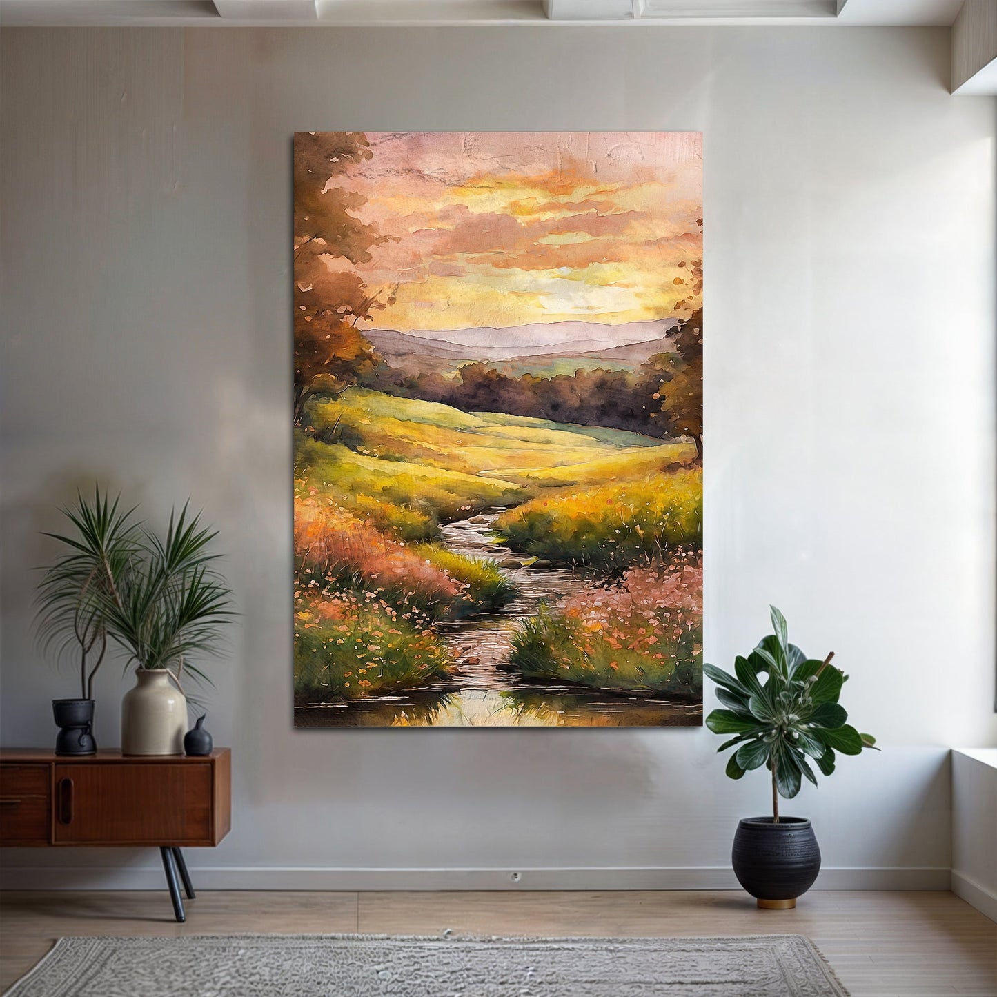 Misty River Landscape Canvas Wall Art