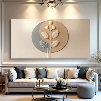 Modern abstract minimalist canvas wall art in neutral tones, ready to hang