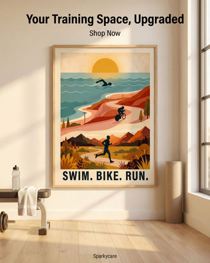 Triathlon Poster: Retro Swim Bike Run Framed Wall Art