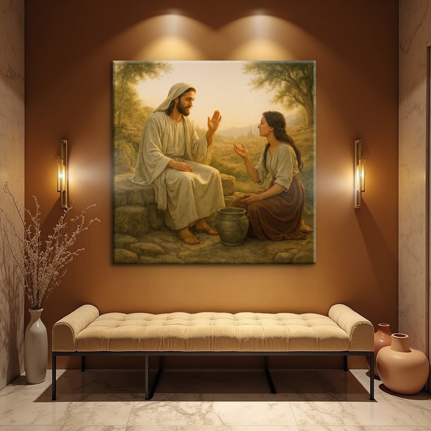 Samaritan at the Well faith canvas art II with expressive depiction of the biblical encounter