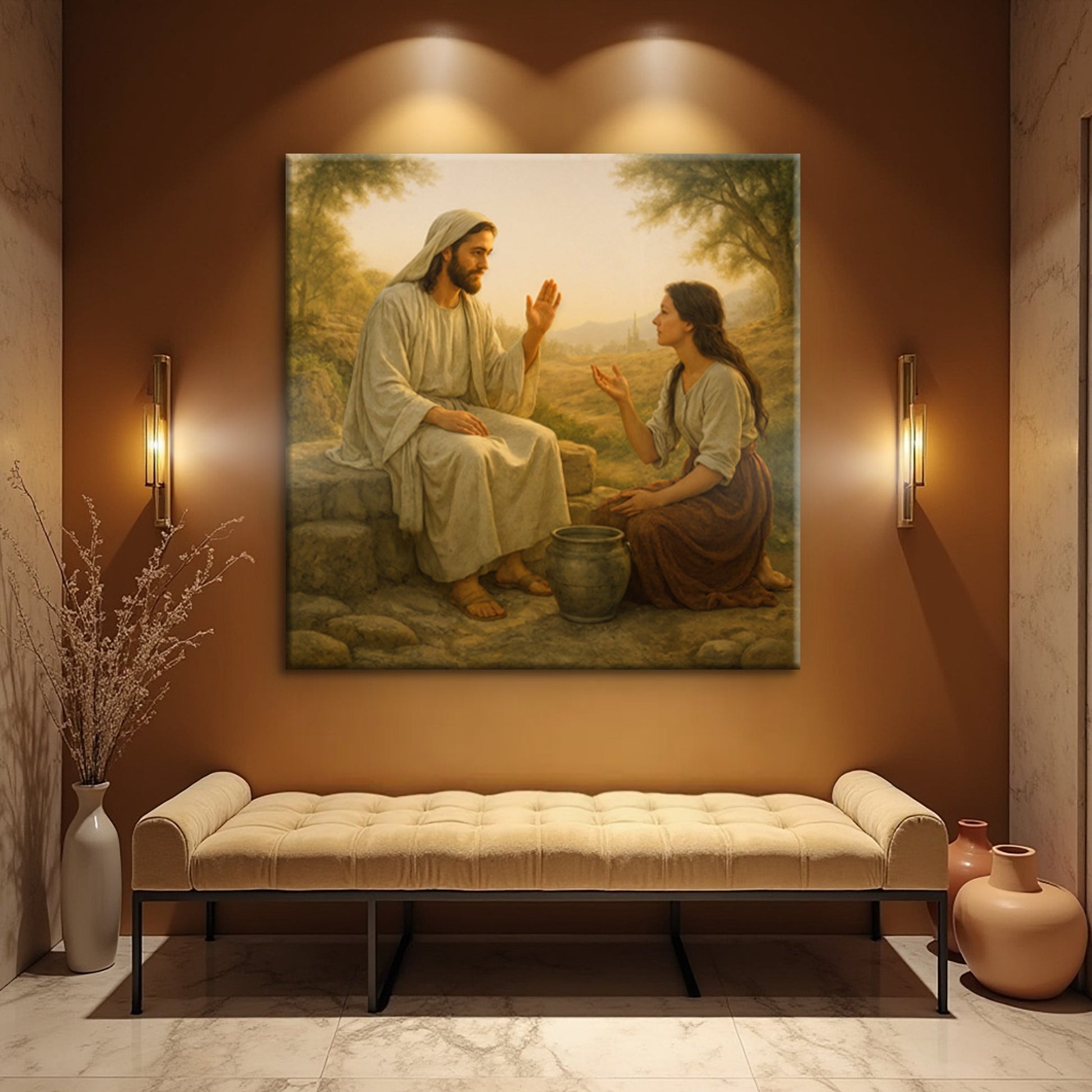 Samaritan at the Well faith canvas art II with expressive depiction of the biblical encounter