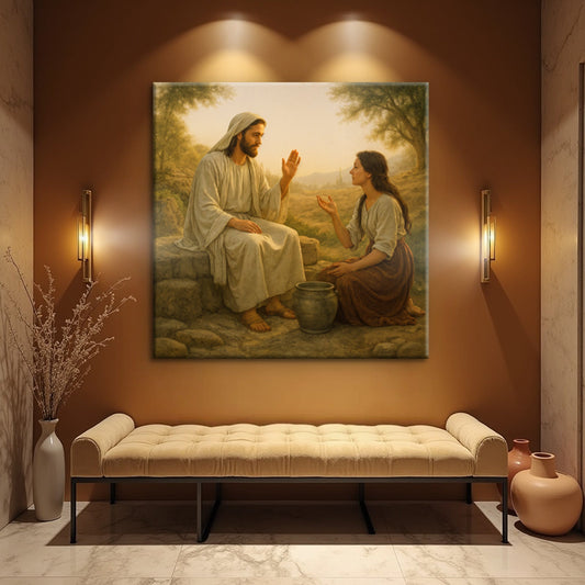 Samaritan at the Well faith canvas art II with expressive depiction of the biblical encounter