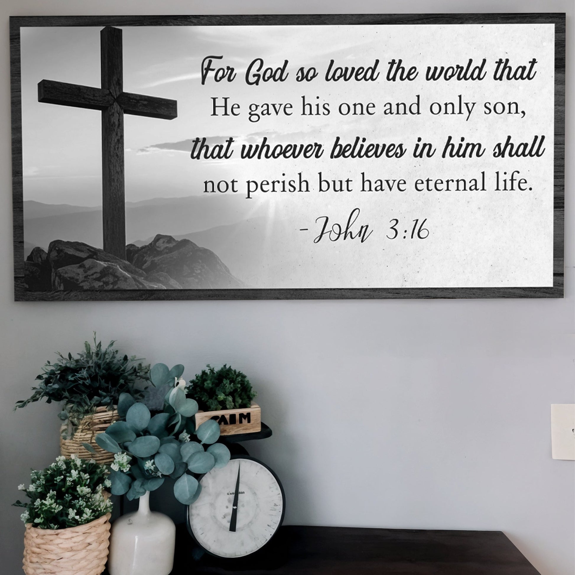 John 3:16 For God So Loved the World faith canvas sign - ready to hang