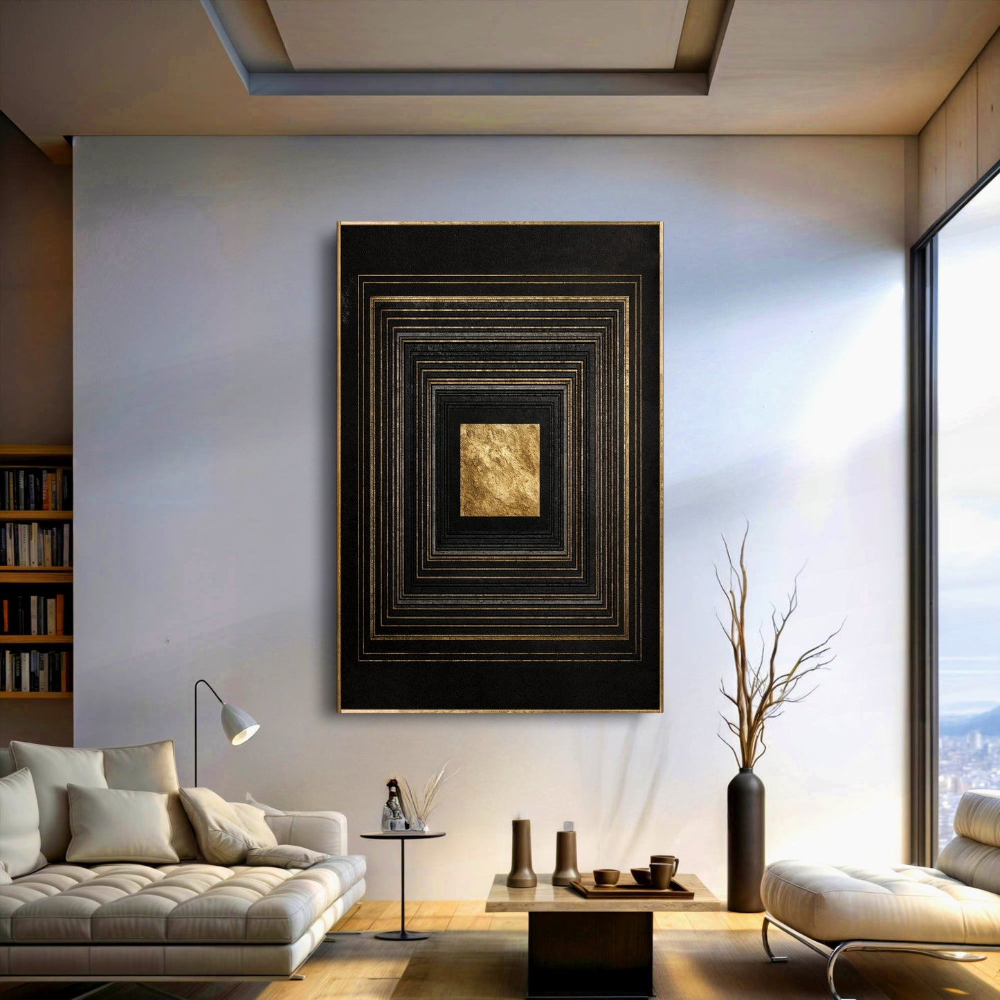 Black and Gold Core Abstract Canvas Wall Art