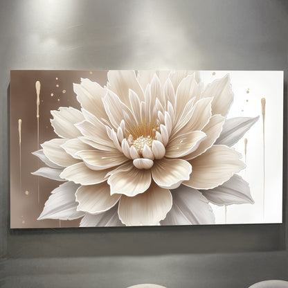 Single beige flower abstract canvas wall art in warm neutral tones, ready to hang