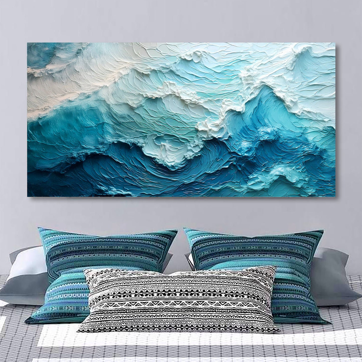 Blue ocean coastal canvas wall art with sweeping sea views panoramic beach decor