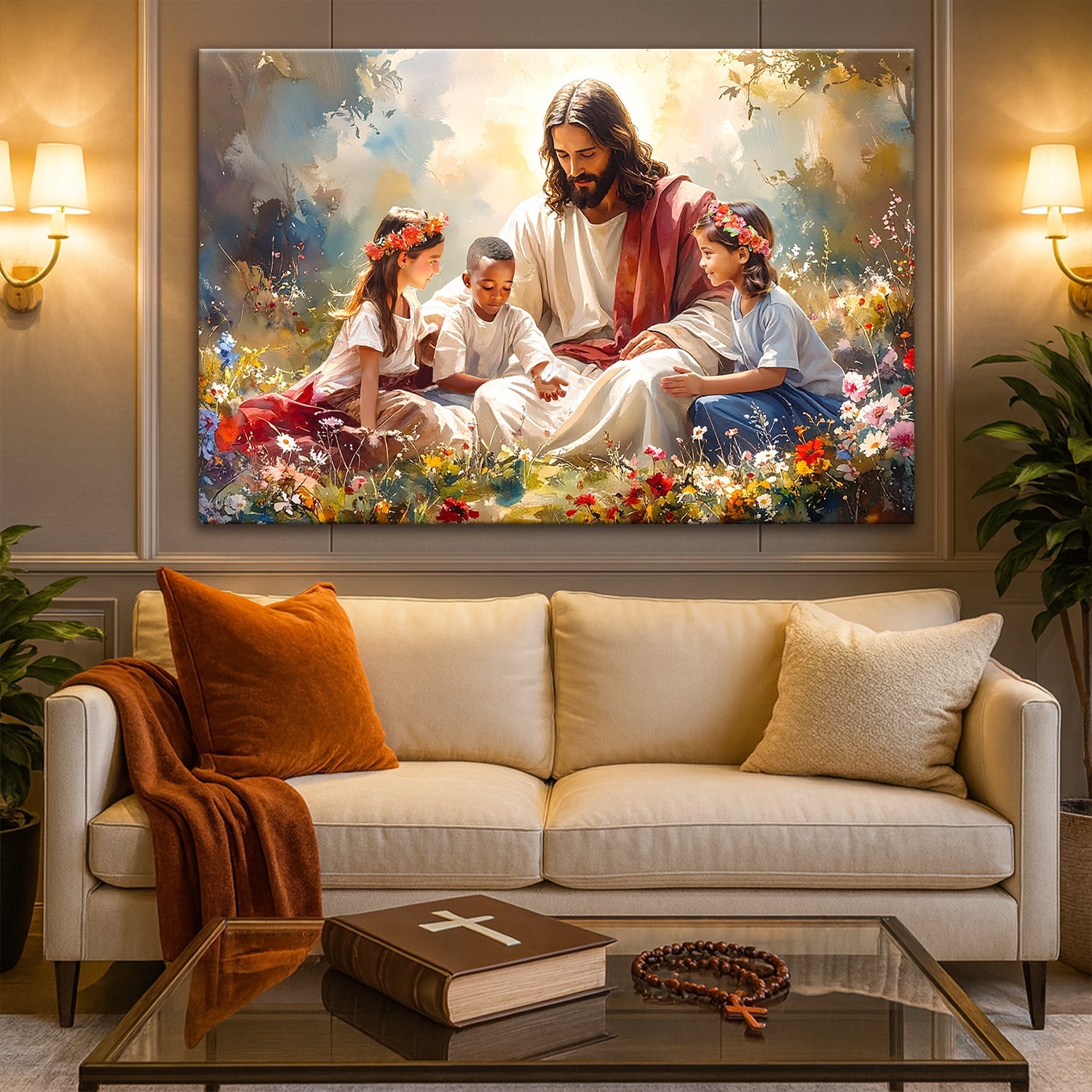 Jesus with children Christian canvas wall art - ready to hang multiple sizes