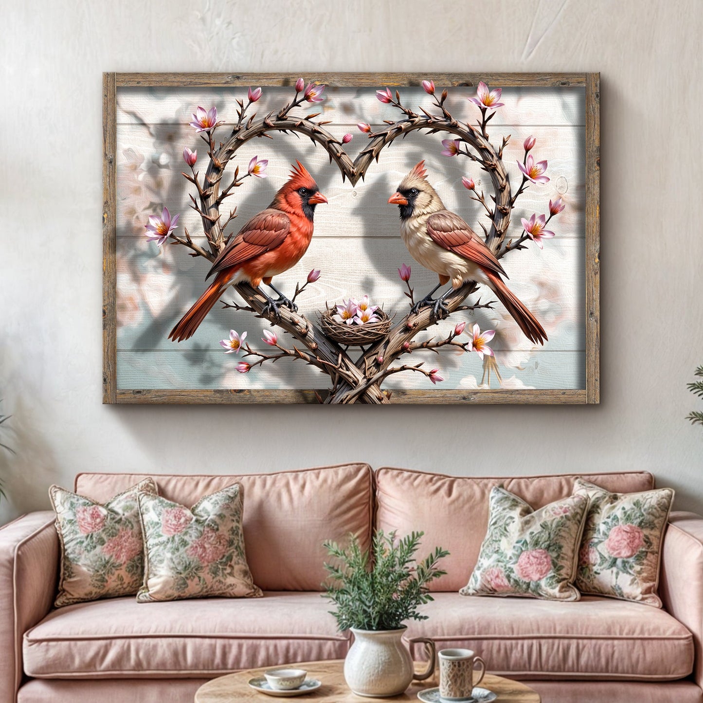 3D layered cardinals canvas wall art