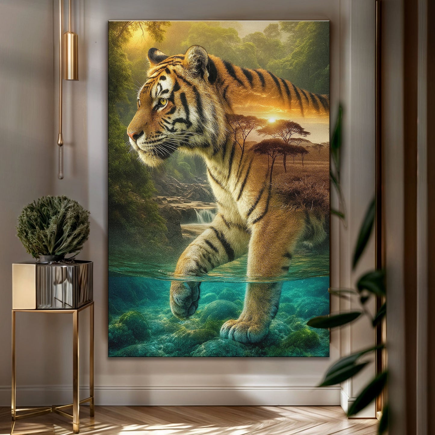 Tiger's Allegory canvas wall art - bold tiger wildlife art for living room
