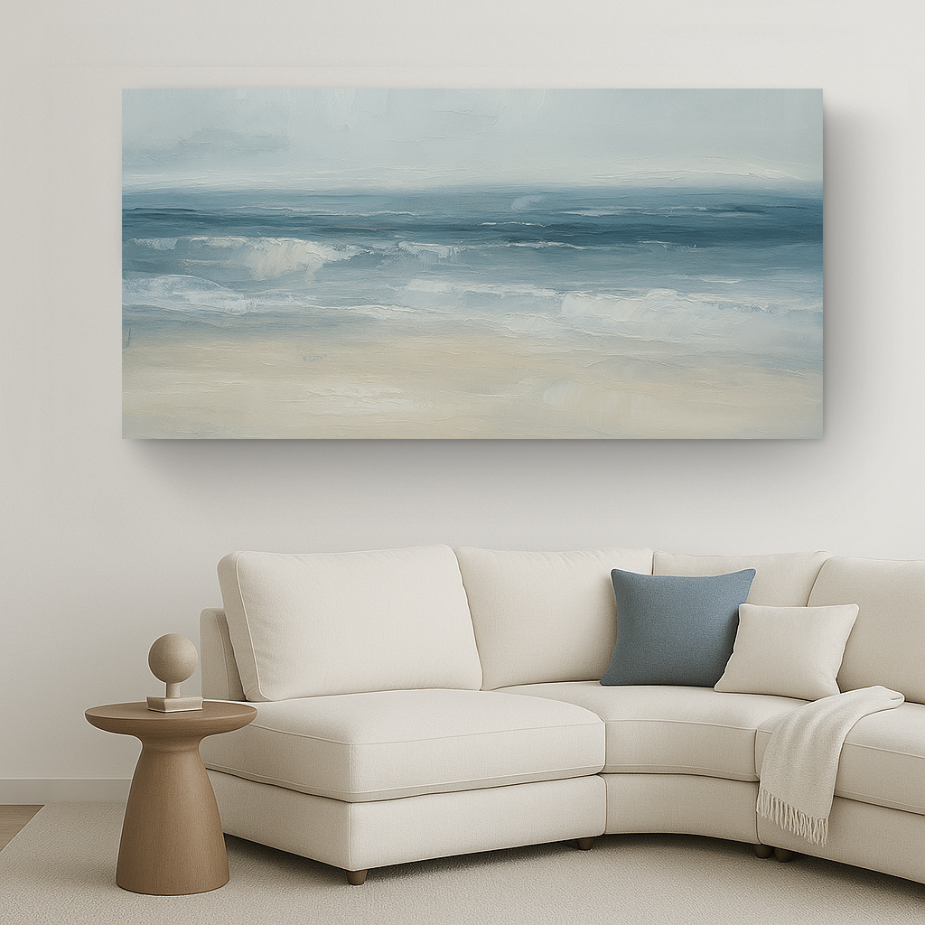 Waterscape abstract canvas wall art IX with calming blue water washes, gallery wrapped
