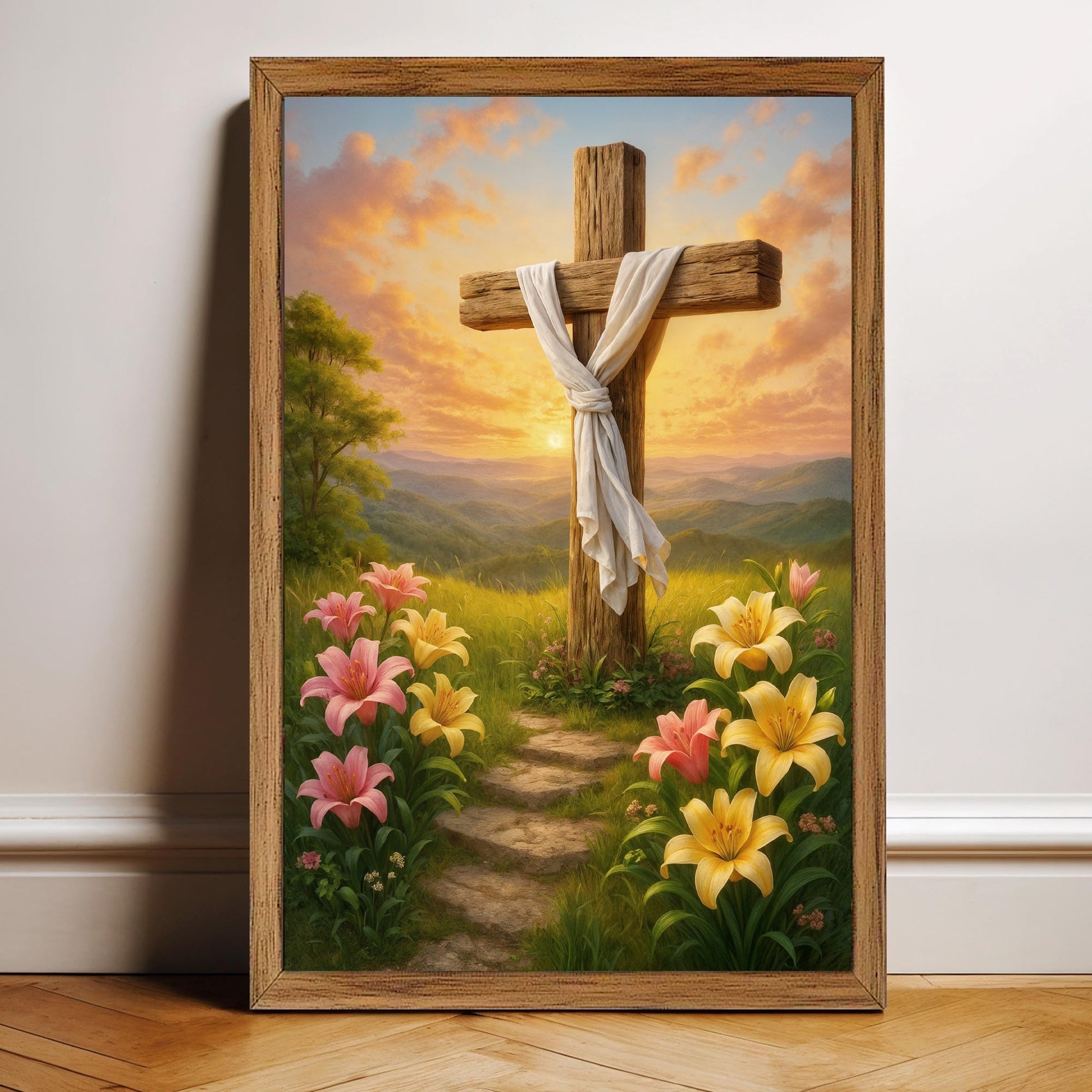Cross and flowers faith canvas wall art II Christian home decor