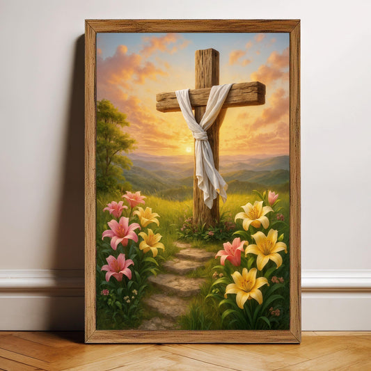 Cross and flowers faith canvas wall art II Christian home decor