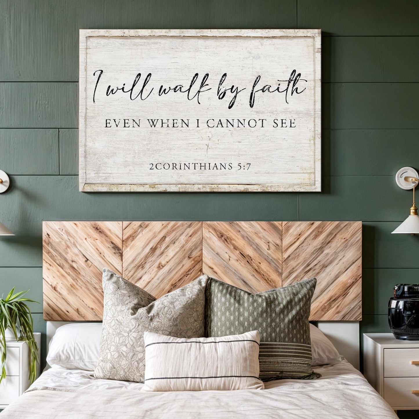 I Will Walk By Faith Even When I Cannot See faith canvas wall art with clean lettering