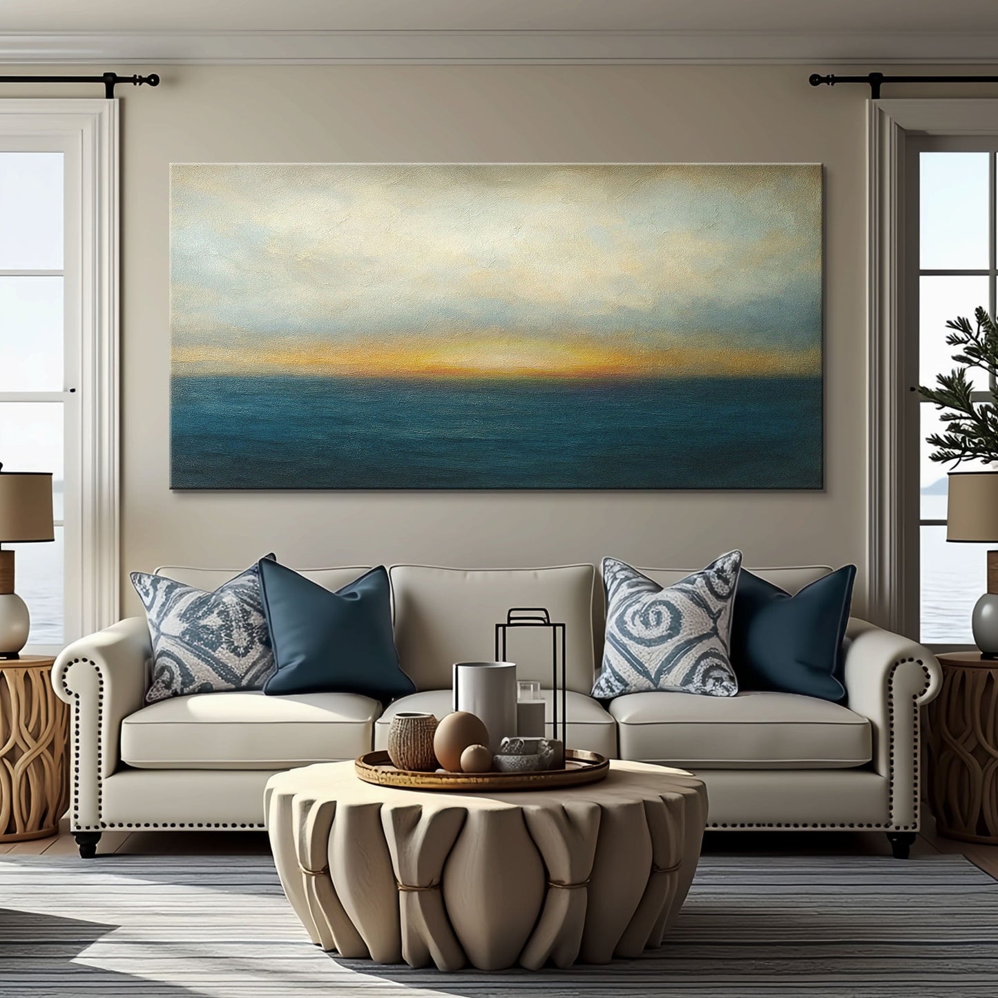 Waterscape abstract canvas wall art with calm watery movement, ready to hang