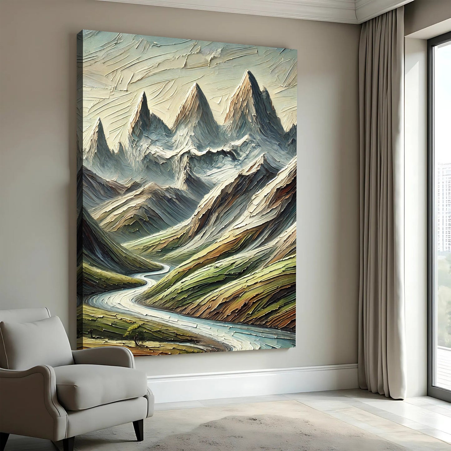 Abstract mountain and river landscape canvas wall art