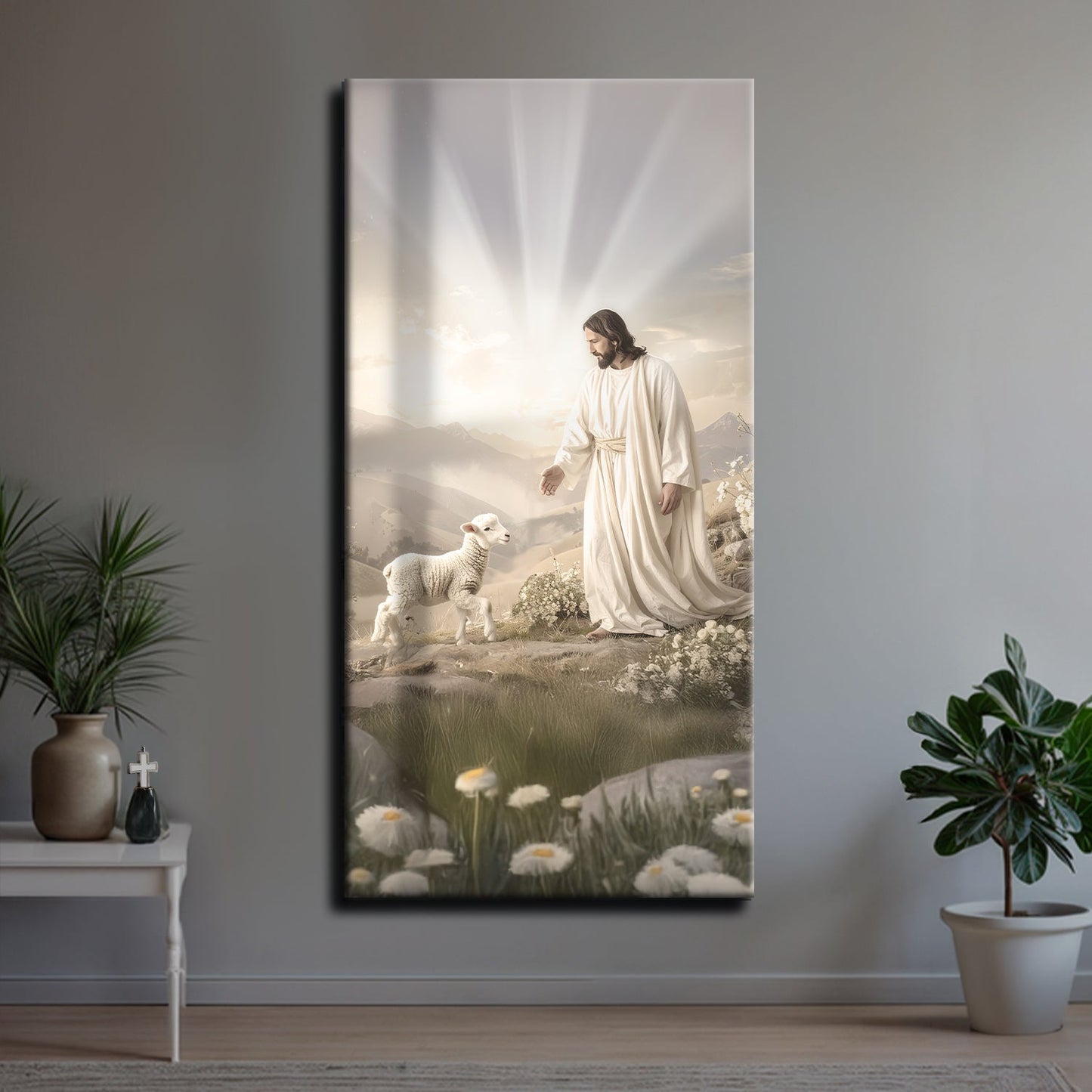 Jesus shepherd wolves canvas wall art faith protection wide panoramic