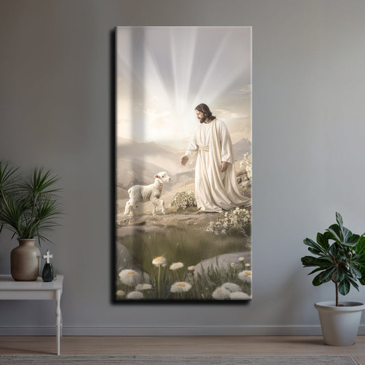 Jesus shepherd wolves canvas wall art faith protection wide panoramic