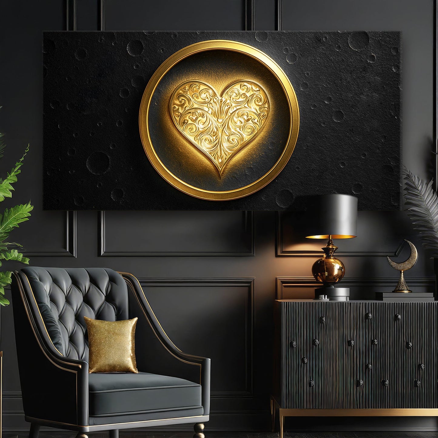 Heart Eclipse Abstract Canvas Wall Art