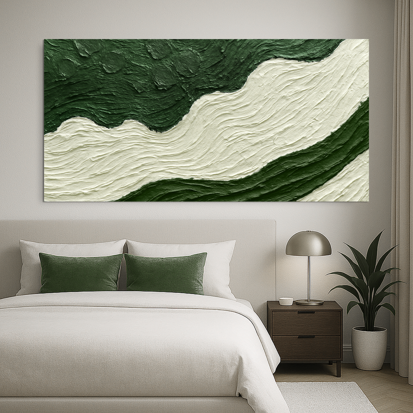Green rivers abstract canvas wall art VII with soft flowing green tones