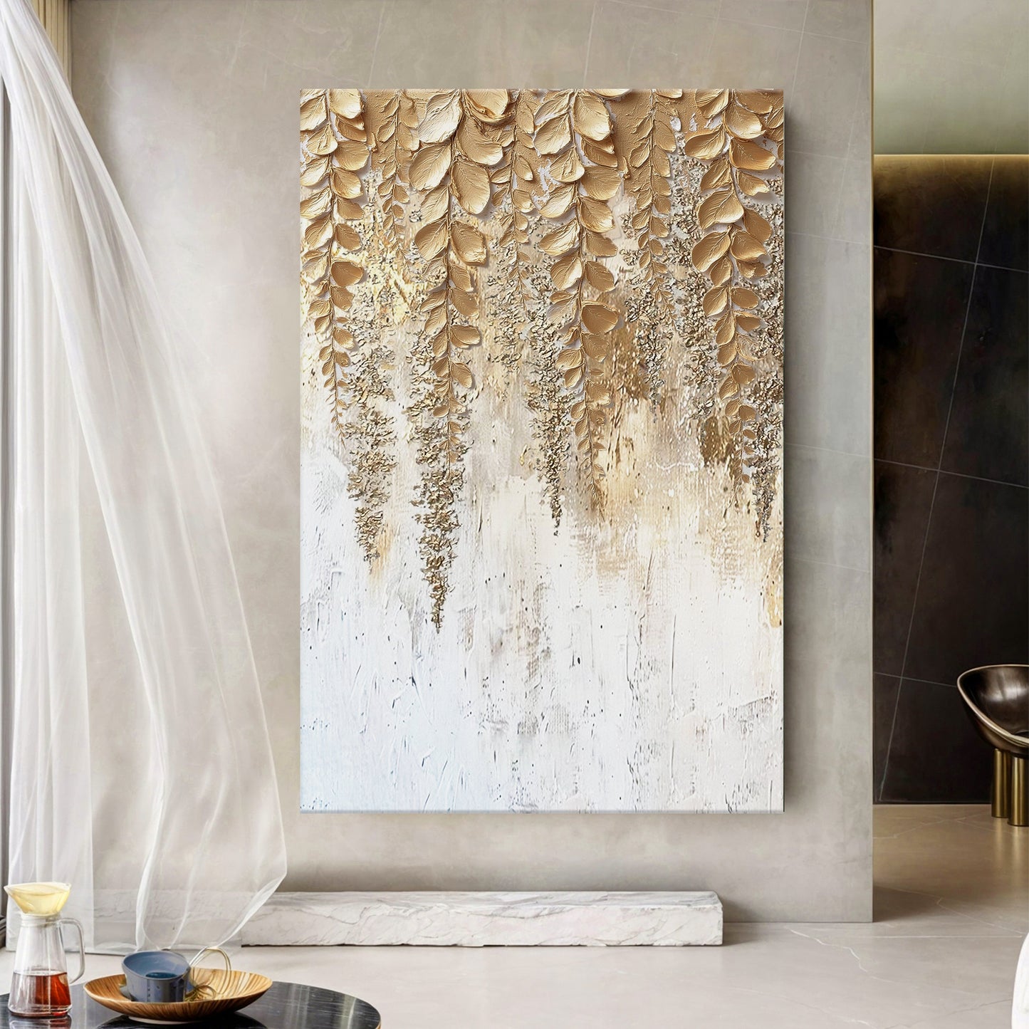 Golden Wisteria Canvas Wall Art - Floral Botanical Print