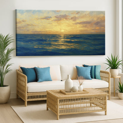 Waterscape abstract canvas wall art VII with oceanic blue tones and fluid forms, gallery wrapped