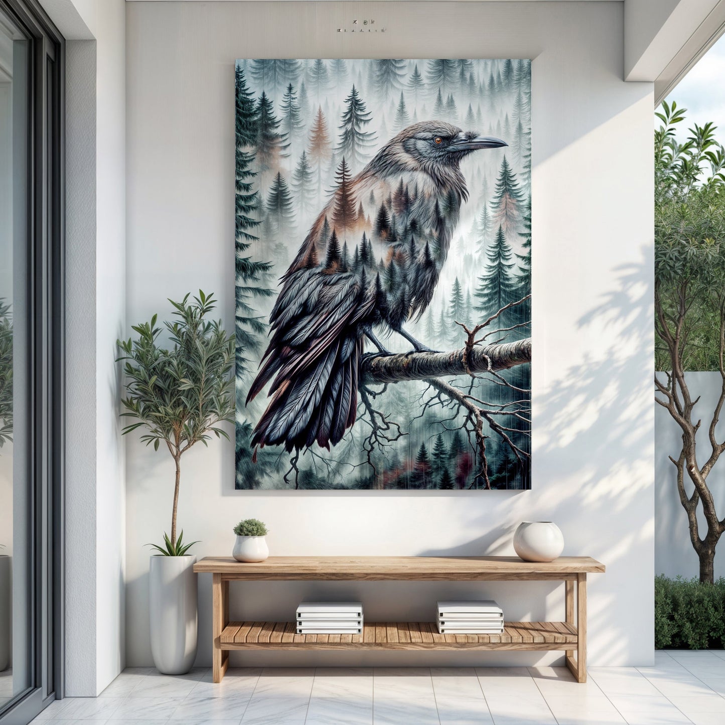 Crow Double Exposure Canvas Wall Art