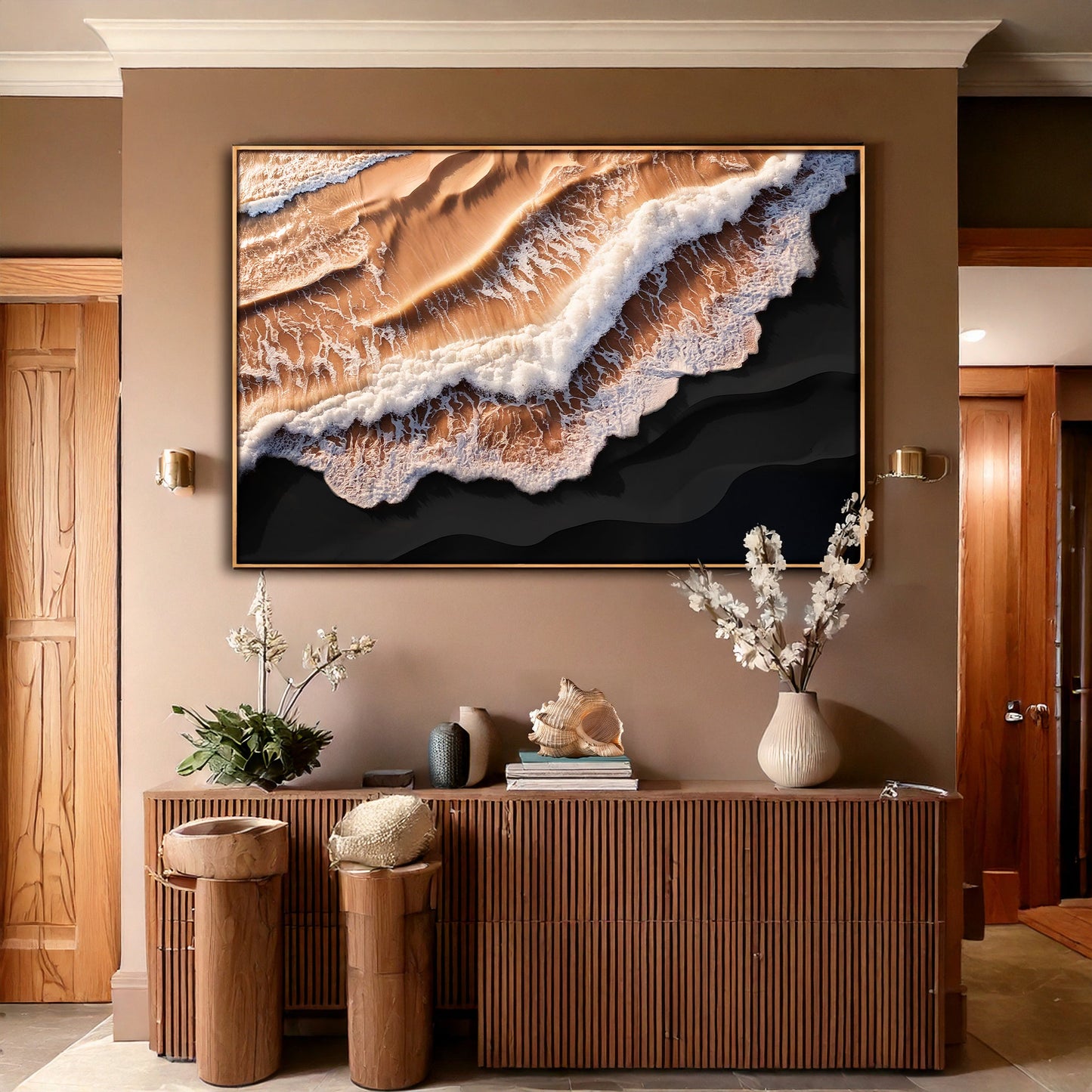 Amber Ocean Waves Canvas Wall Art