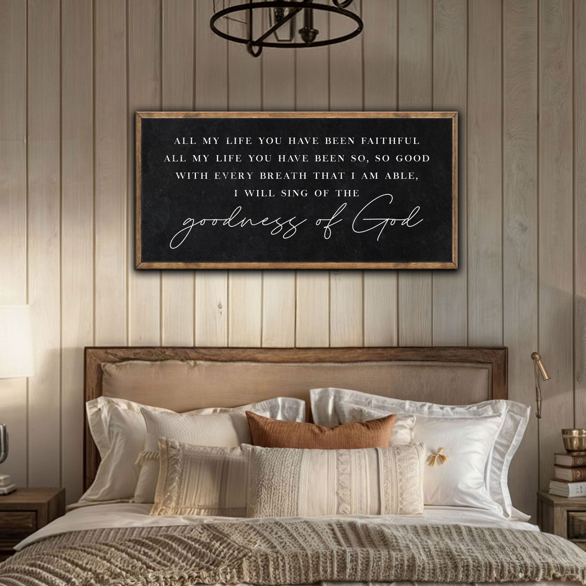 Goodness Of God faith canvas wall art with an uplifting message, ready to hang