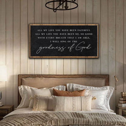 Goodness Of God faith canvas wall art with an uplifting message, ready to hang