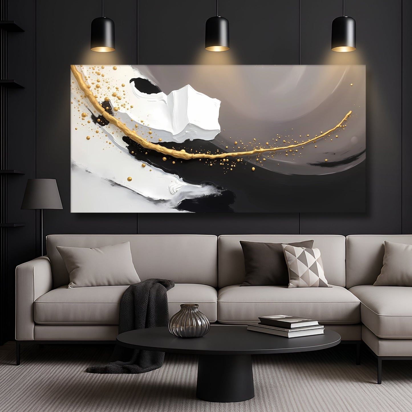 Wave abstract canvas wall art in soft modern tones, ready to hang