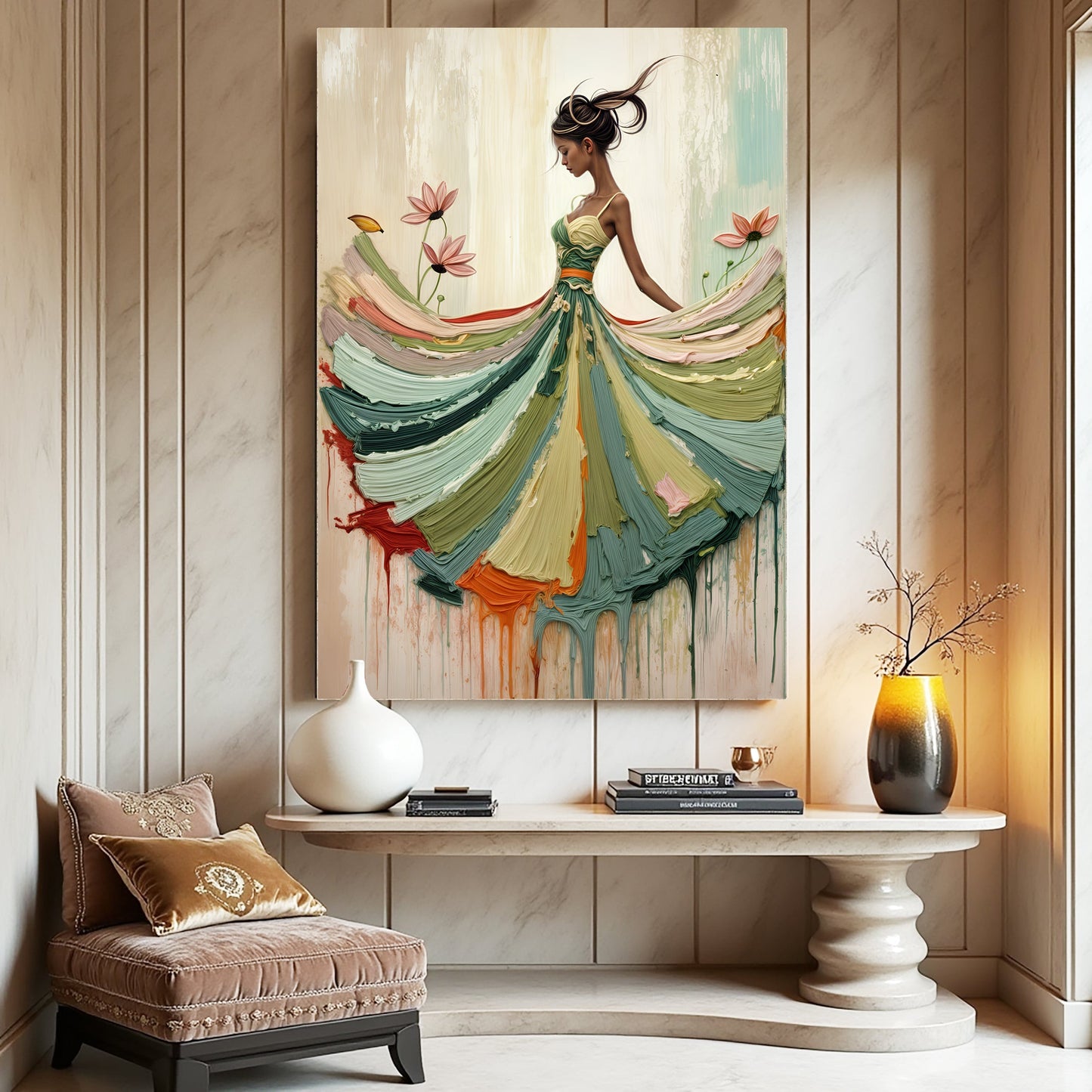 Blooming modern abstract canvas wall art with organic floral shapes and bold color