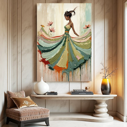 Blooming modern abstract canvas wall art with organic floral shapes and bold color