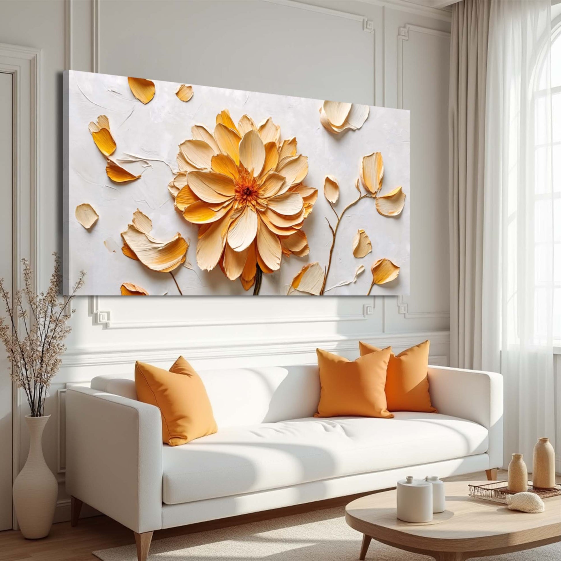 Golden dandelion abstract minimalist canvas print with delicate golden dandelion illustration