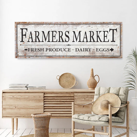 Farmers Market canvas wall art sign for kitchen or dining room
