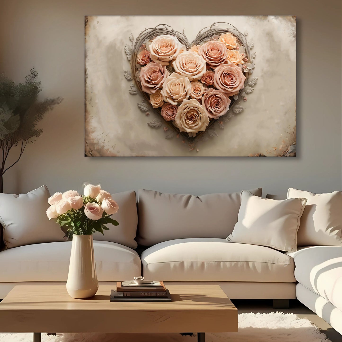 3D floral heart canvas wall art design