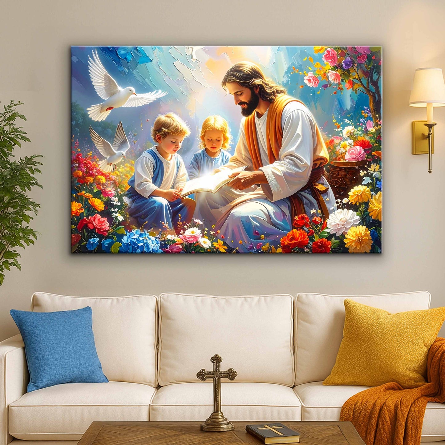 Jesus and Children Religious Canvas Wall Art
