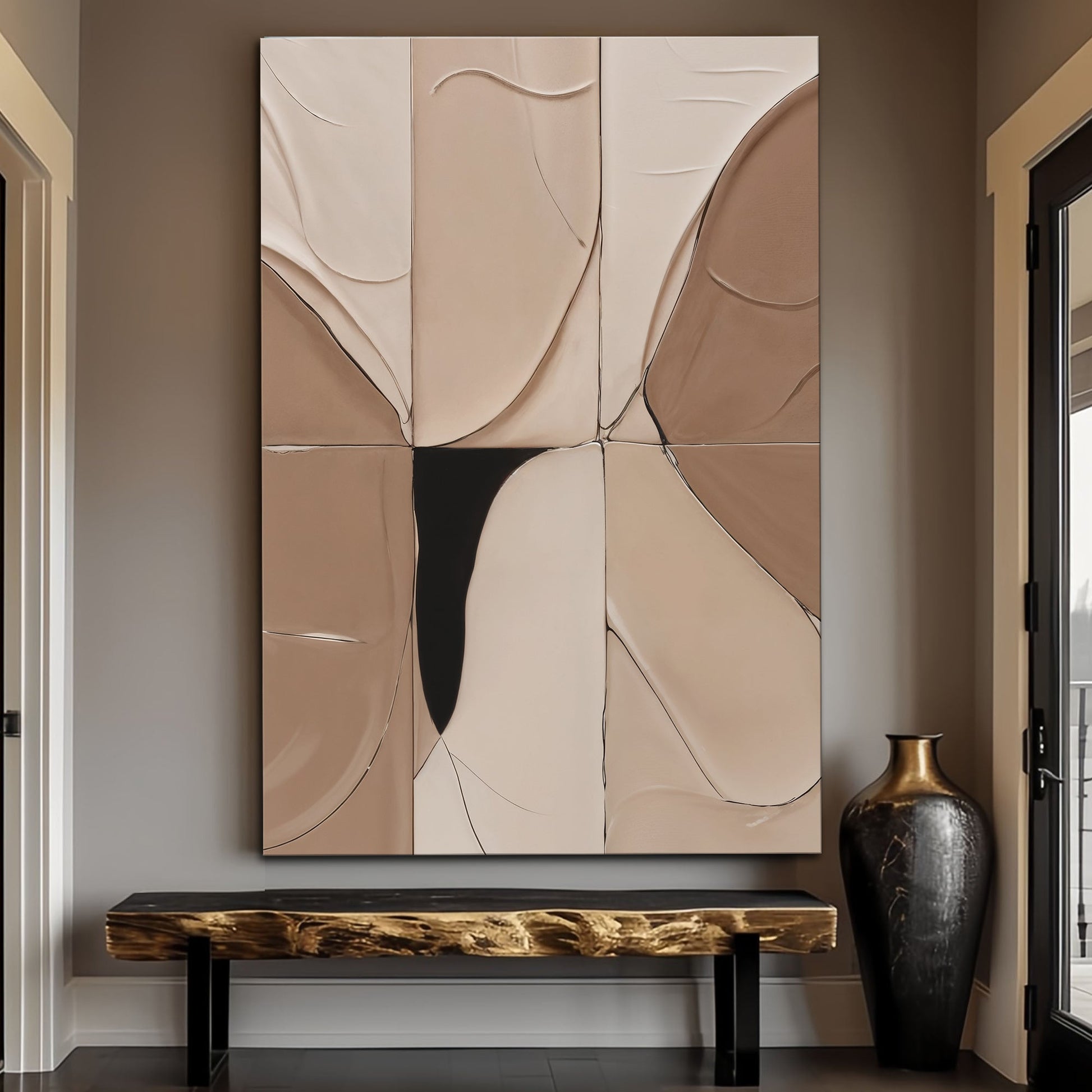 Neutral abstract boho canvas wall art in soft earthy tones for bedroom living room or reading nook decor