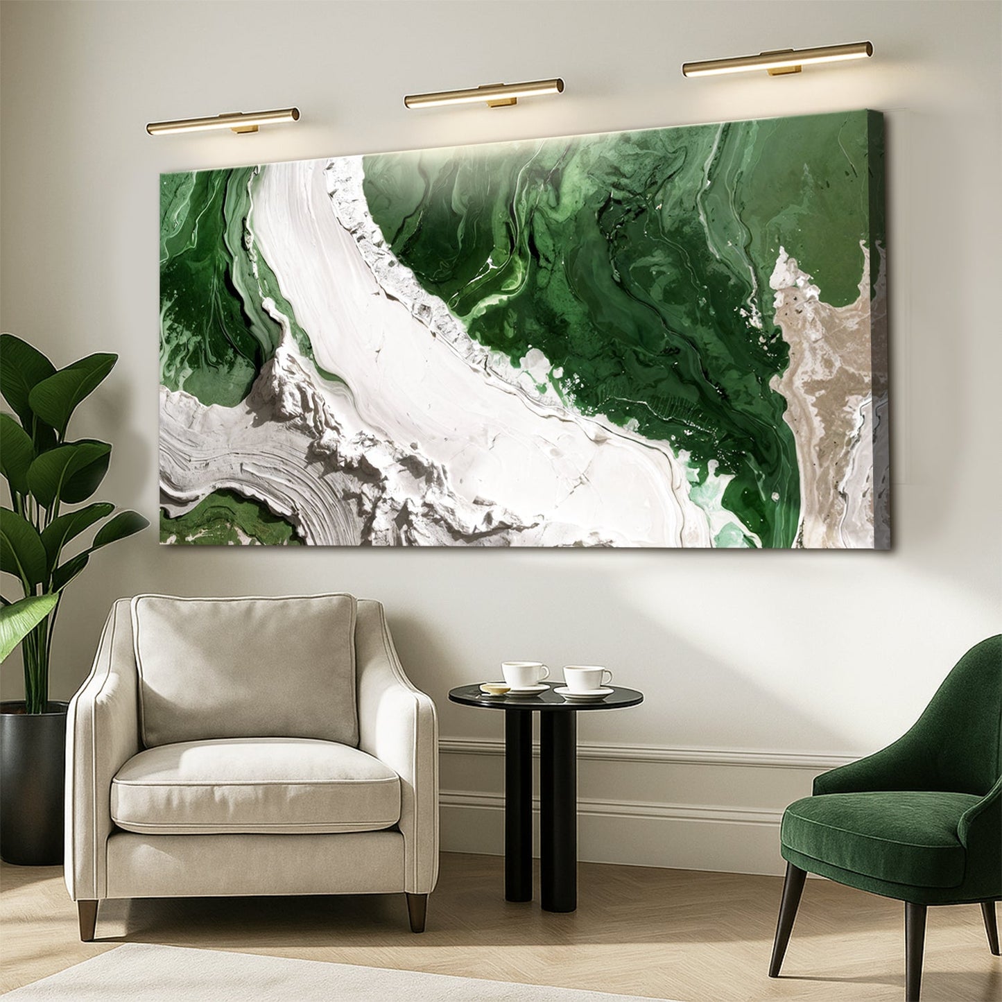 Green rivers abstract canvas wall art IV with layered organic tones