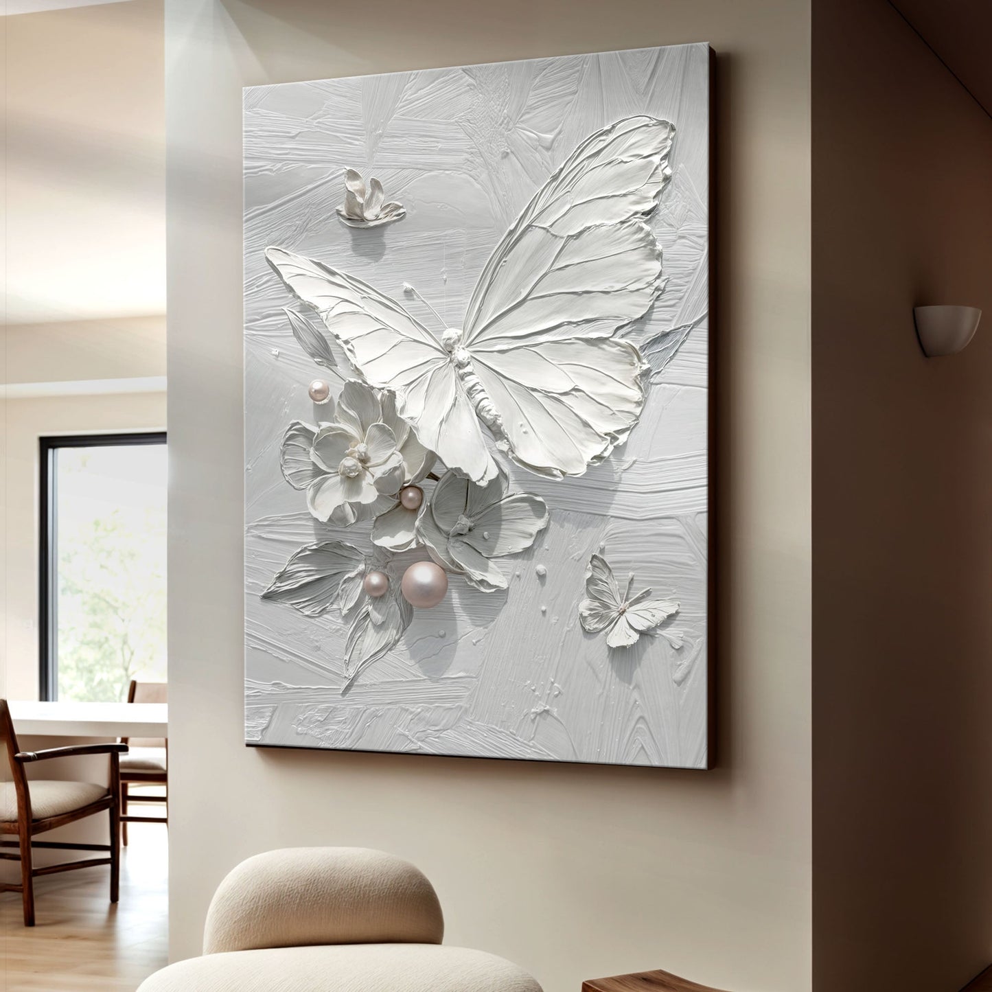 White butterfly canvas wall art with delicate nature detail on gallery-wrapped canvas