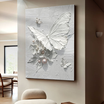White butterfly canvas wall art with delicate nature detail on gallery-wrapped canvas