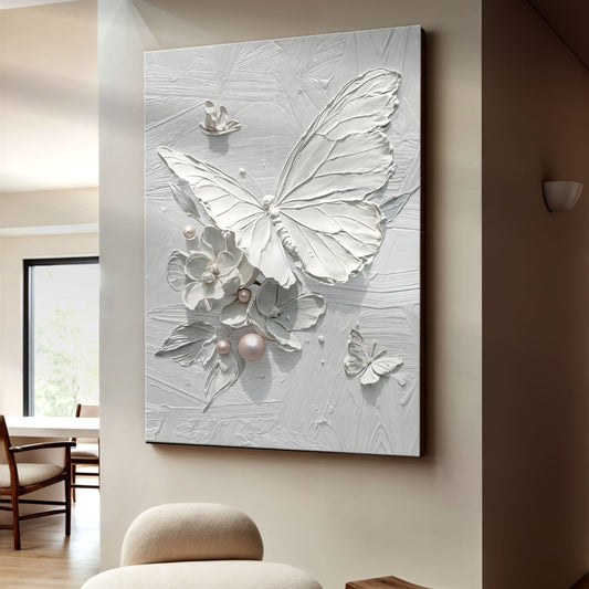 White butterfly canvas wall art with delicate nature detail on gallery-wrapped canvas