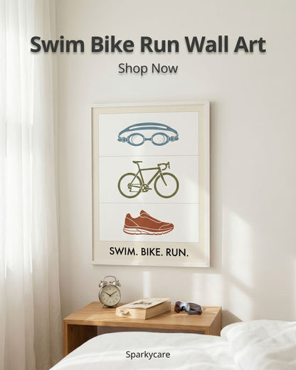 Swim Bike Run Poster: Minimalist Triathlon Icons Wall Art