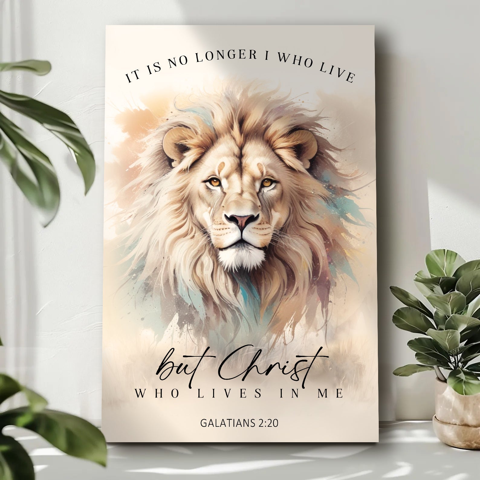 Galatians 2:20 Christ Who Lives In Me faith canvas wall art with elegant lettering