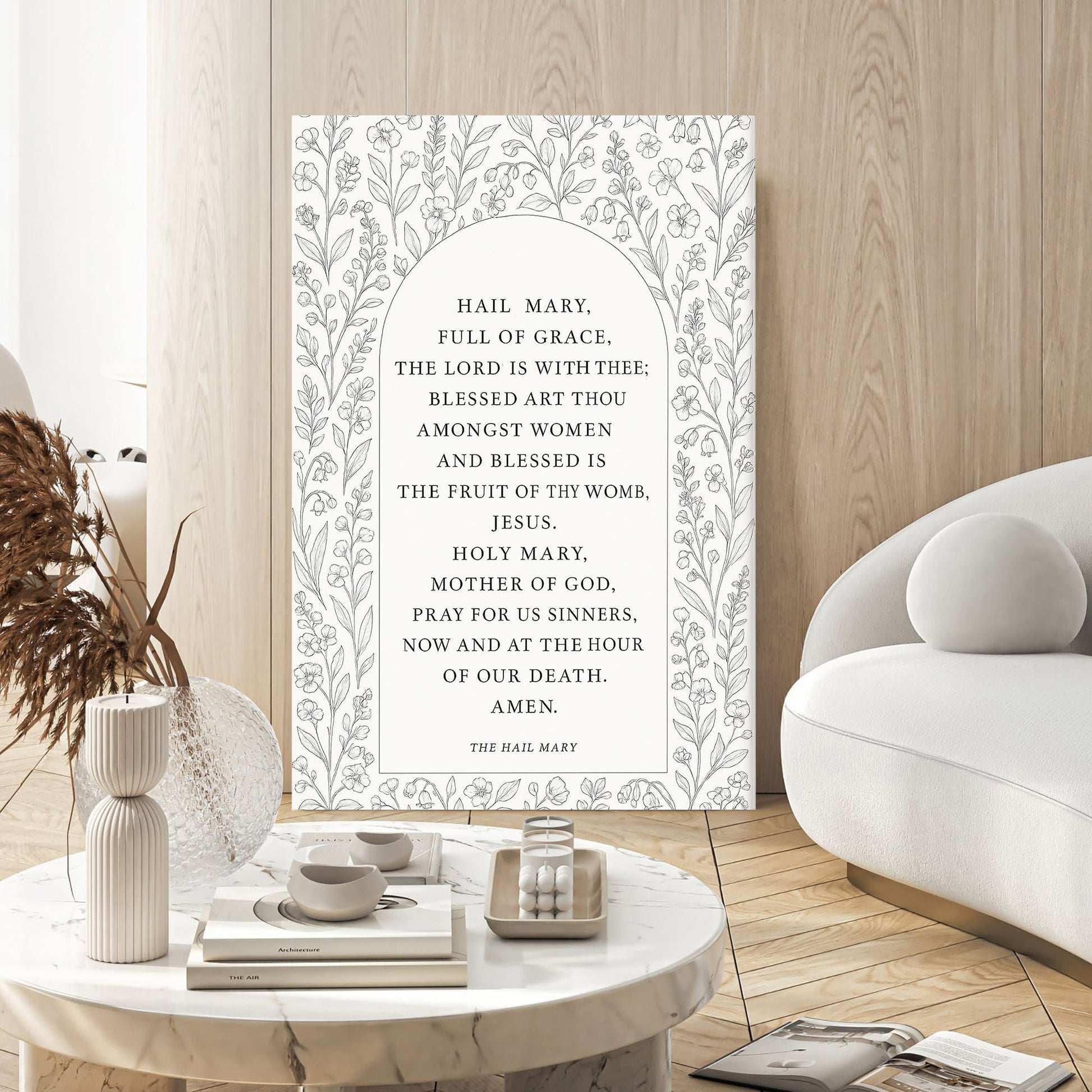 Hail Mary Faith canvas wall art III with clean Catholic prayer typography, gallery-wrapped